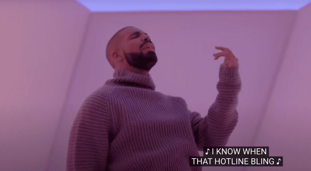 This is a screenshot from Drake's music video, Hotline Bling. 